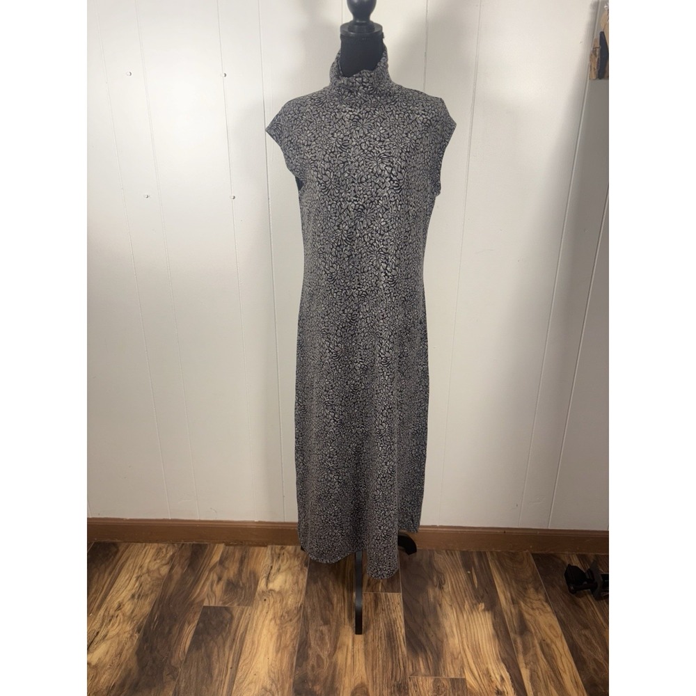 Garnet Hill Women Med Print Pocket Mock‎ Neck Cap Sleeve Swing Midi Dress